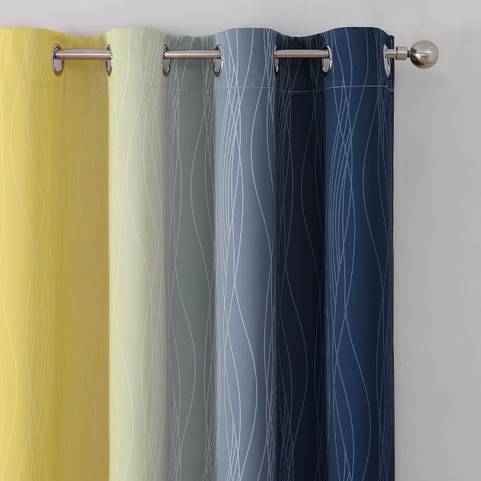 Estelar Textiler Navy Blue and Yellow Gradient Blackout Curtains - Image 4
