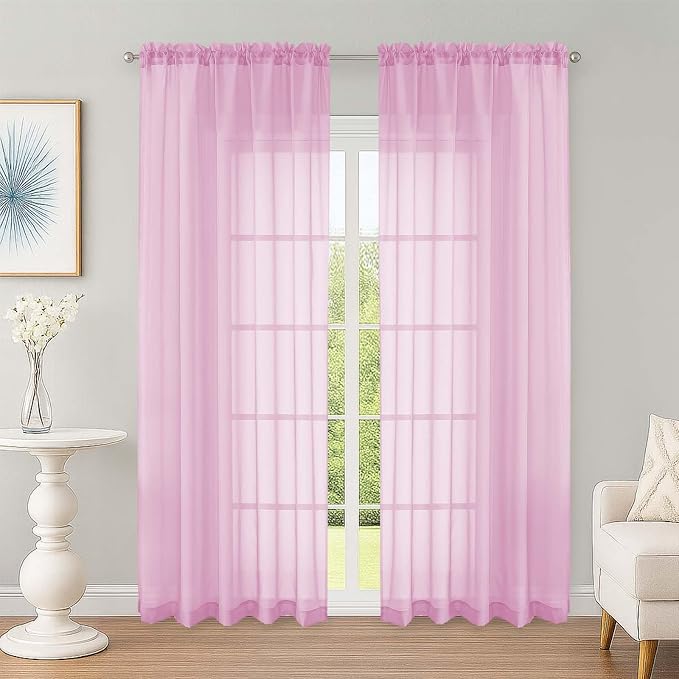 OWENIE Sheer Curtains 84 Inches Long 2 Panels Set, Sheer Pink Curtains by OWENIE