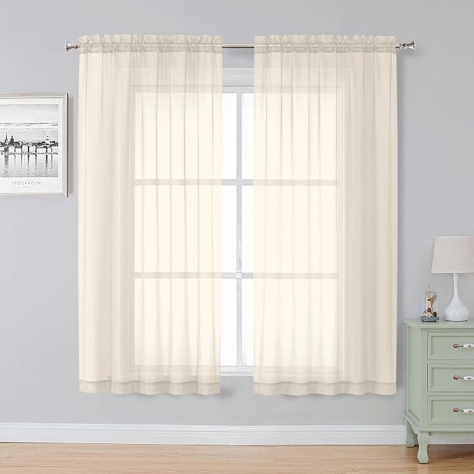 Simplebrand Cream Sheer Curtains, 2 Panels Set by Simplebrand