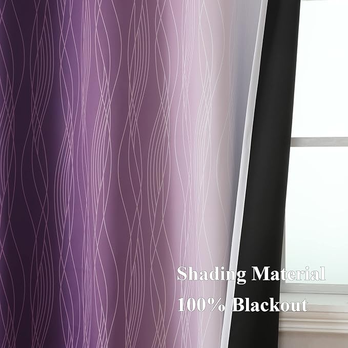 Estelar Textiler Purple and Greyish White Blackout Curtains 45 Inch Length - Image 5