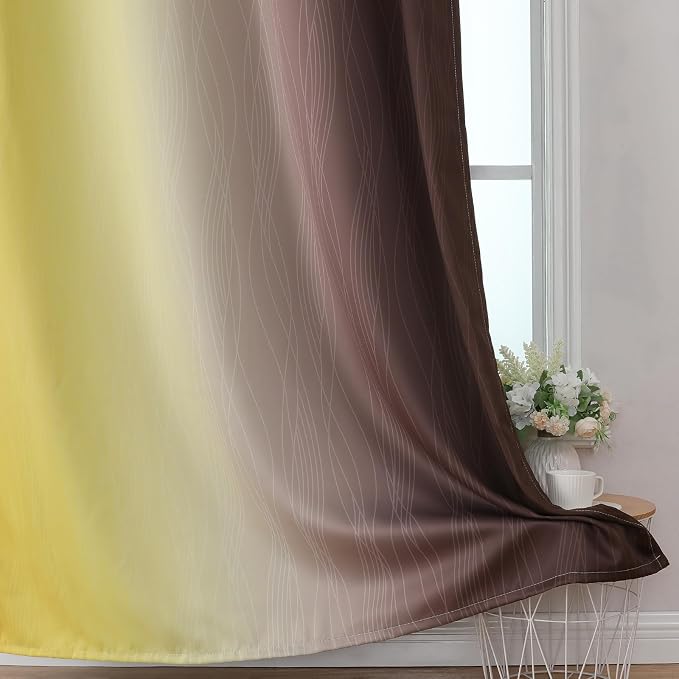 Brown and Yellow Blackout Curtains 52Wx54L Inch 2 Panels | Thermal Insulated - Image 6