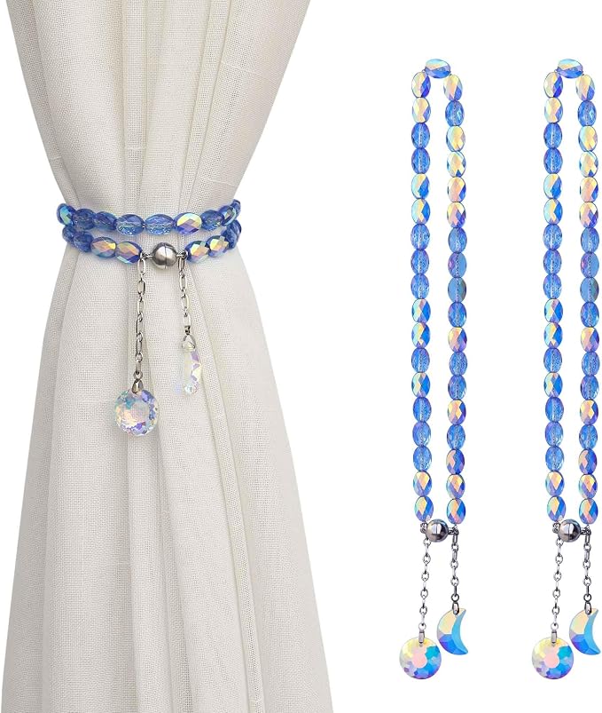 PEDOBO Magnetic Curtain Tiebacks, 2 Pack Crystal Beaded Sun & Moon Pendants by PEDOBO