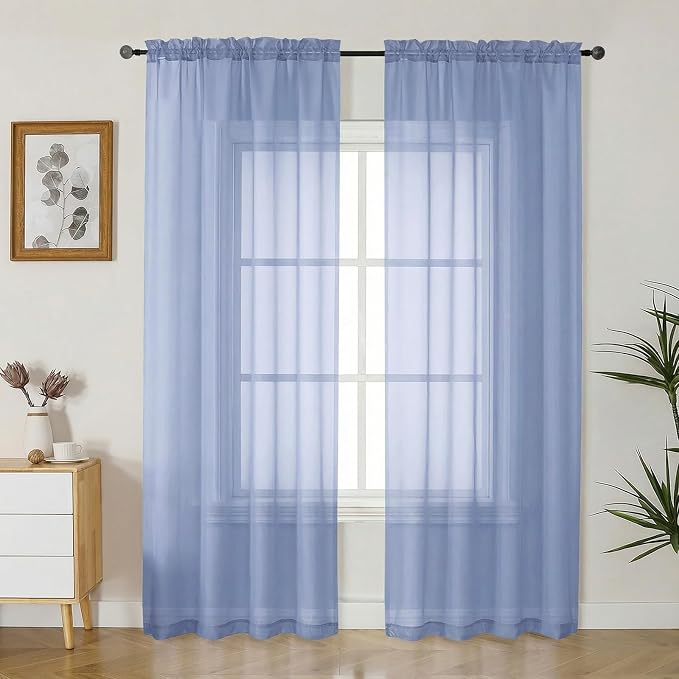 Gwine Denim Blue Sheer Curtains 84 Inches Long 2 Panels Set by Gwine