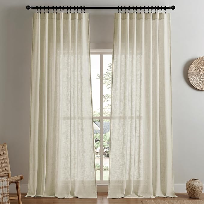 Joydeco Linen Curtains 108 Inch Length 2 Panel Sets, Light Filtering Curtains by JOYDECO