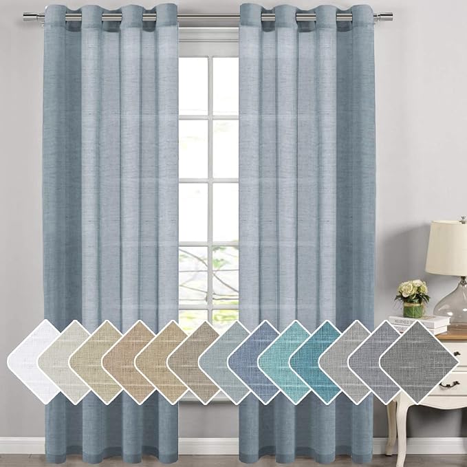 H.VERSAILTEX Linen Curtain Panel Flax Linen Blended Curtain Pair Extra Long by HVERSAILTEX
