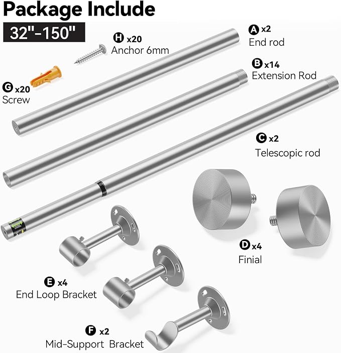 YaFex 2 Pack Heavy Duty Curtain Rods 32-150 Inch, 1 Inch Adjustable Extra Long - Image 9