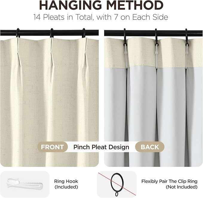 Joydeco Pleated Curtains for Living Room Bedroom, Linen Drapes 90 inch Length 2 - Image 3