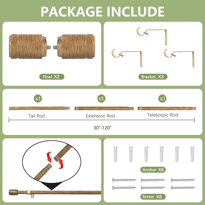 5/8” Diameter Curtain Rods 30-120 Inch, - Image 3