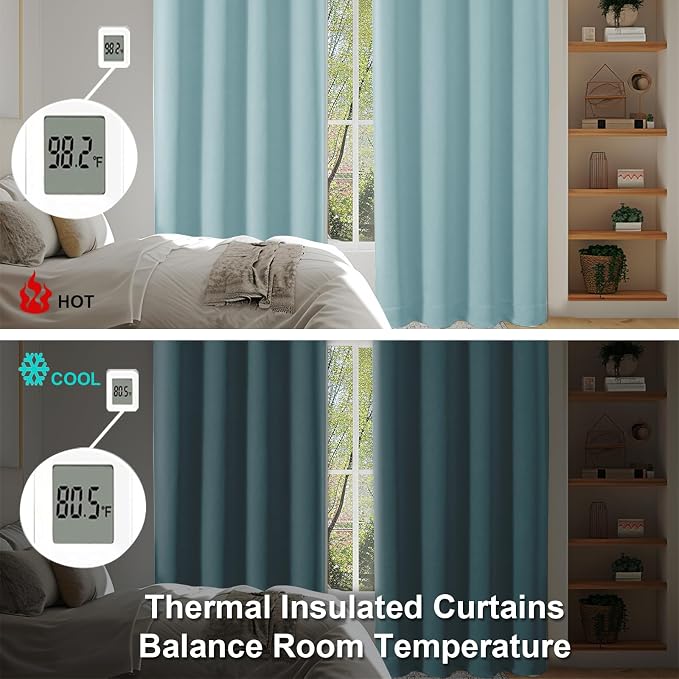 Simplebrand Ava Aqua Short 24 Inches Blackout Curtain 2 Panels Set, Half Window - Image 6
