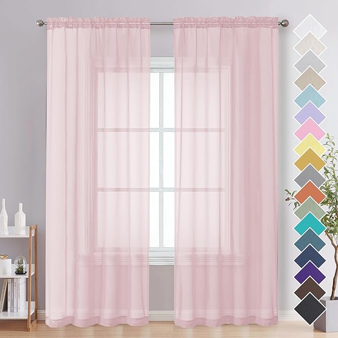 OVZME Blush Pink Sheer Curtains 84 Inches Long 2 Panels by OVZME
