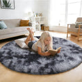 Tie-Dyed Black Fluffy Round Rug, Soft Area Rugs by yulidayang