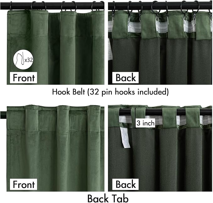 MIULEE Velvet Curtains 50W x 108L 2 Panels Olive Green Blackout Curtains | - Image 3