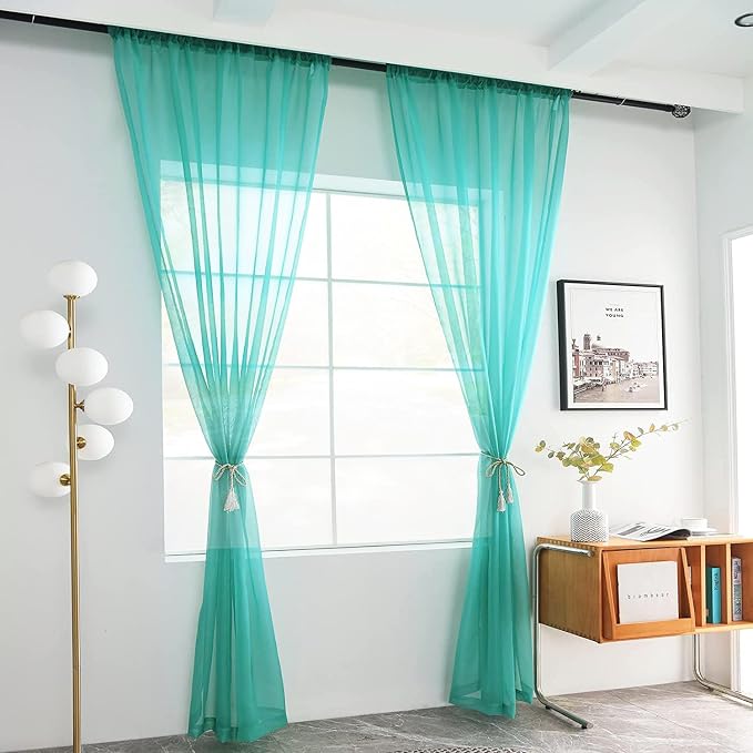 youleyar Solid Sheer Rod Pocket Curtain Voile Draperies 2 Panels White Beige - Image 2