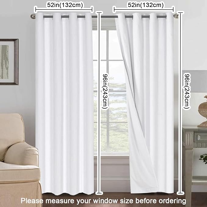 H.VERSAILTEX Pure White Curtains 96 inches Long, 100% Blackout Curtains - Image 7