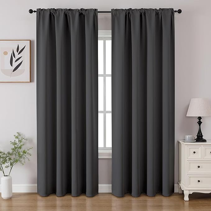 CUCRAF Dark Grey Blackout Curtains 72 inch Length 2 Panels Set, Rod Pocket Room - Image 2