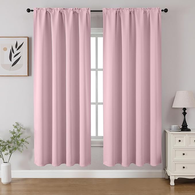 CUCRAF Light Pink Blackout Curtains 63 inch Length 2 Panels Set, Rod Pocket by CUCRAF