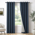 100% Blackout Linen Textured Curtains 84 Inch Long, Light Blocking, Thermal by 100BlackoutShield