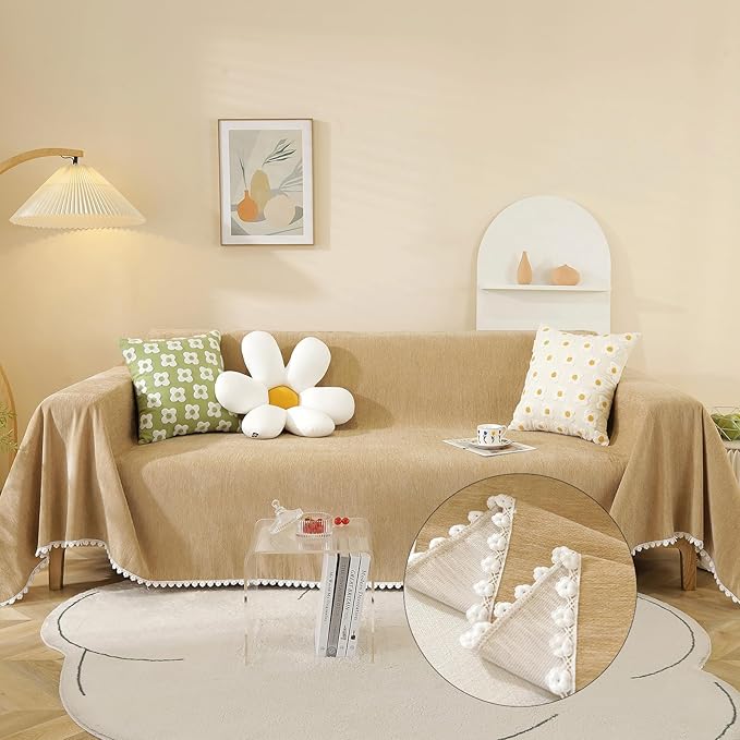 HANDONTIME Khaki Couch Covers for Sectional Sofa L Shape Cute Loveseat Covers by HANDONTIME