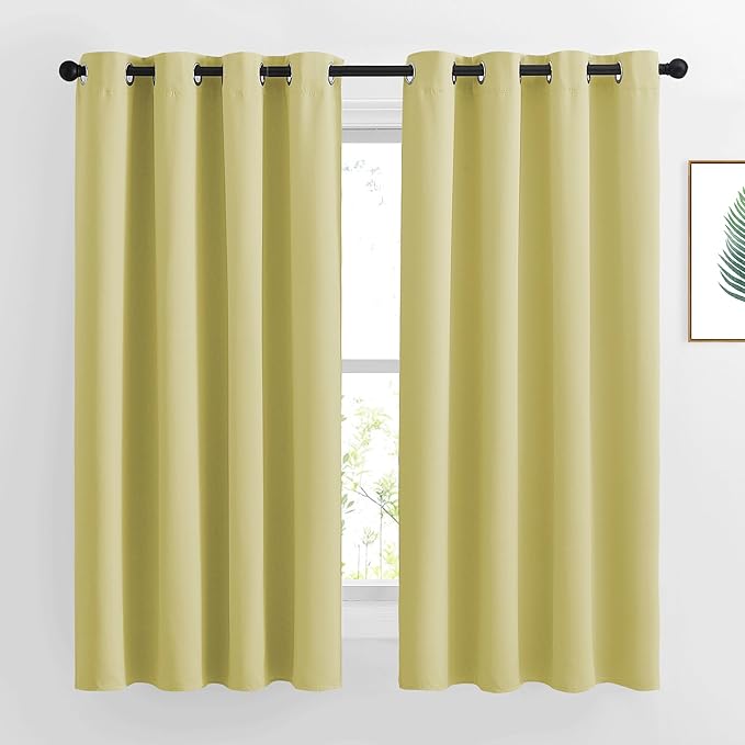 NICETOWN Paler Yellow Room Darkening Curtains 63 inch Length by NICETOWN