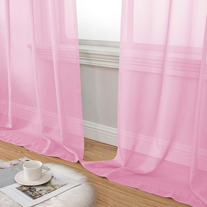 Sheer Pink Curtains for Bedroom Living Room 90 Inches Long 2 Panels Set - Image 8