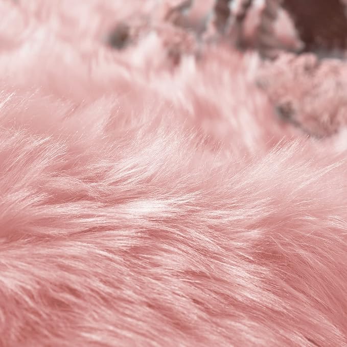 Goolela Pink Round Rug for Girls Bedroom Fluffy Circle Rug 3ft Faux Fur Rug for - Image 6