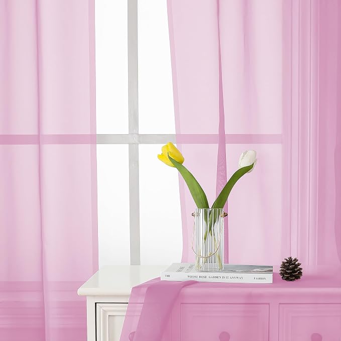 Lecloud Light Pink Sheer Curtains 36 Inch Length 2 Panels, Elegant Voile Cafe - Image 7