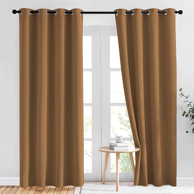 NICETOWN Gold Brown Curtains 2 Panels 84 inches Long by NICETOWN