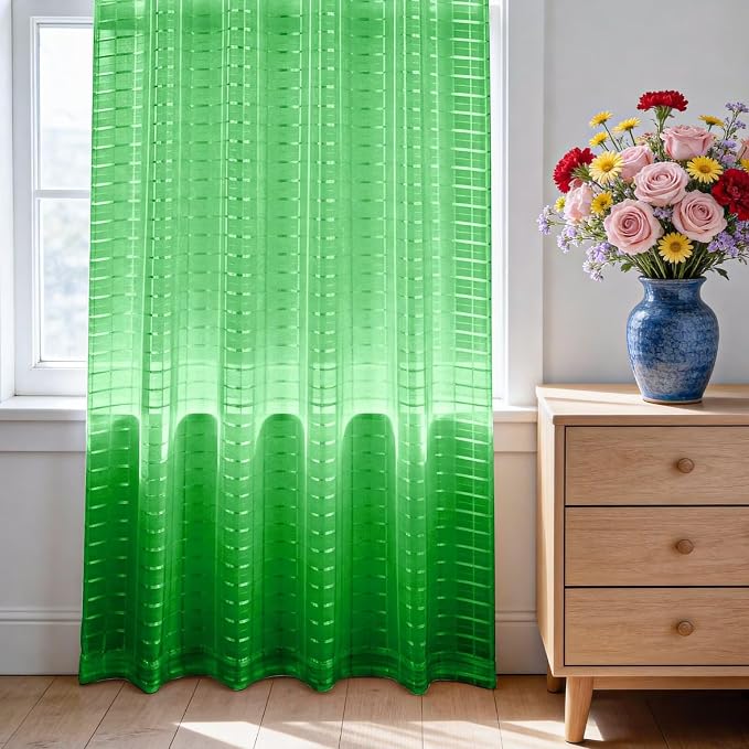 SpaceDresser Check Sheer Curtains 72 Inches 2 Panels Set, Rod Pocket Plaid - Image 3