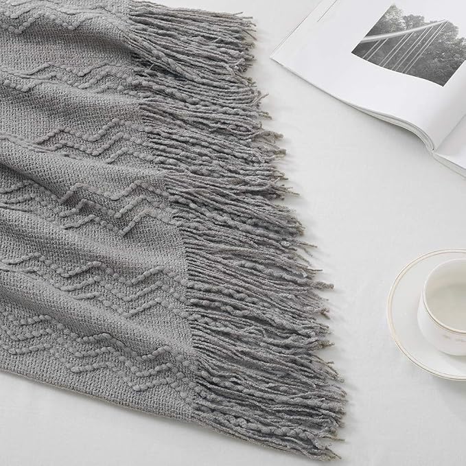 BOURINA Throw Blanket Textured Solid Soft Sofa Throw Couch Cover Knitted - Image 3