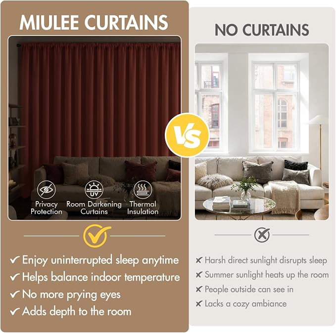 MIULEE Burnt Orange Blackout Curtains 4 Panels Set 72 Inch Length Bedroom | - Image 8