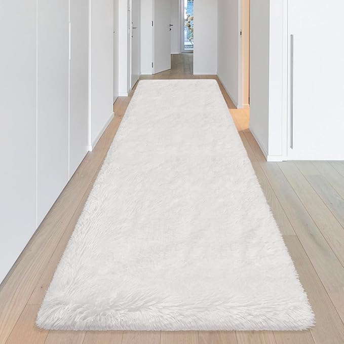 Runner Rug for Bedroom White 3x10ft Fluffy Area Rug Bedside Runner Rug for Kids - Image 2