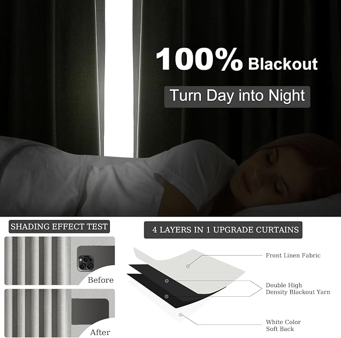 Topfinel 102 Inches Long Linen Blackout Curtains - Image 3