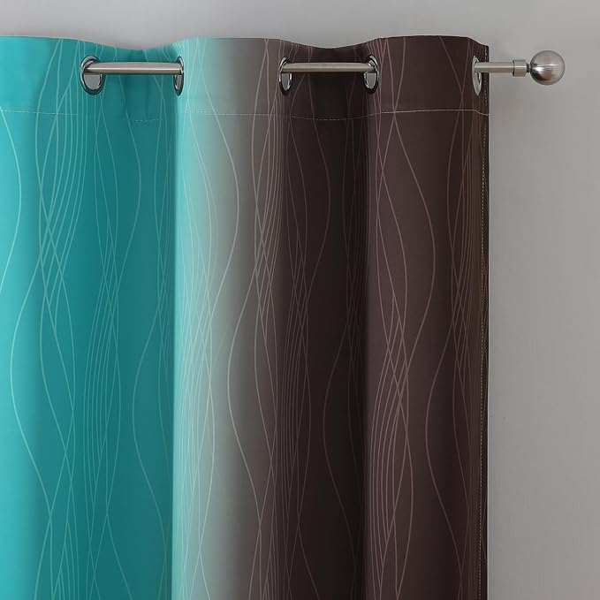 Estelar Textiler Brown and Teal Ombre Blackout Curtains 72 Inches Length - Image 4