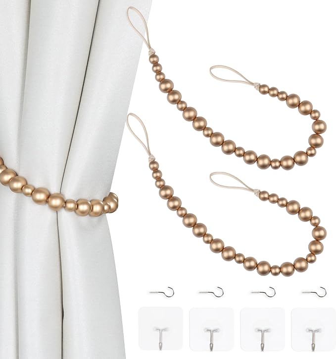 2 Pieces Wood Bead Curtain Tieback Boho Curtain Tiebacks Curtain Holdbacks by OCIOLI