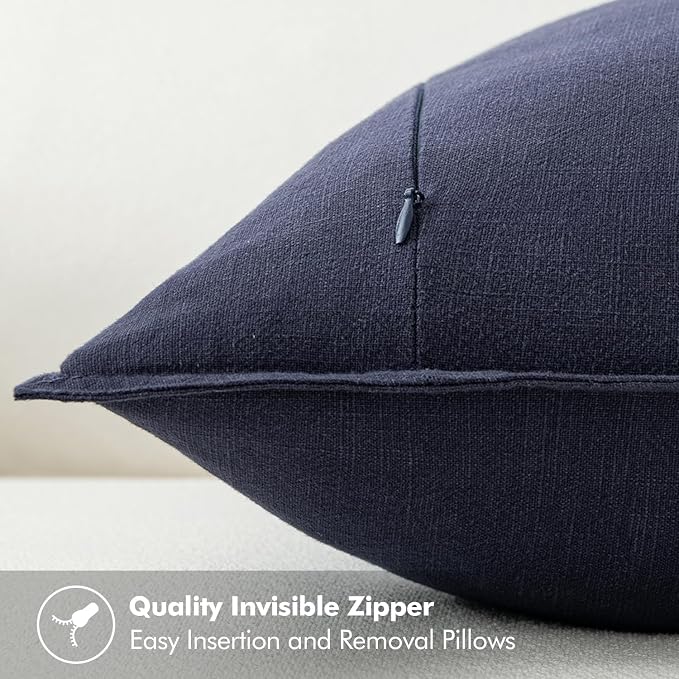 MIULEE Decorative Linen Euro Sham Pillow Covers 24x24 Navy ​Boho Farmhouse​ - Image 3