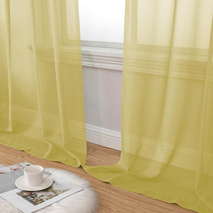 Aiyufeng Yellow Sheer Curtains 2 Panel Sets 96 Inches Long - Image 8