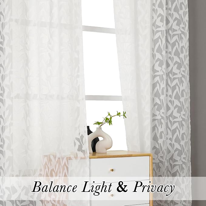 Lecloud Leia Ivory Sheer Curtains 84 Inches Long 2 Panels, Airy Voile Jacquard - Image 3