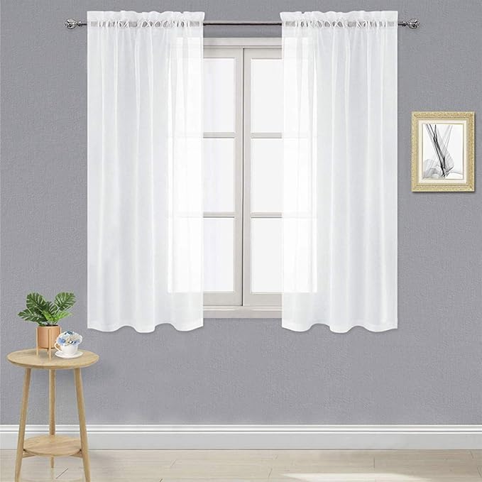 DWCN Sheer White Curtains 54 inch Length, Rod Pocket Solid Color Window by DWCN