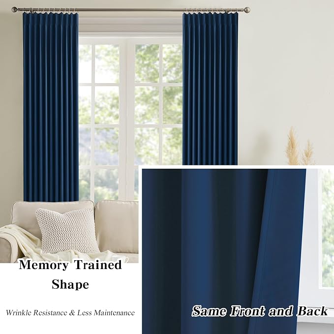 Navy Pleat Wide Width Drapes 80 x 102 inch Long 2 Panels - Image 6