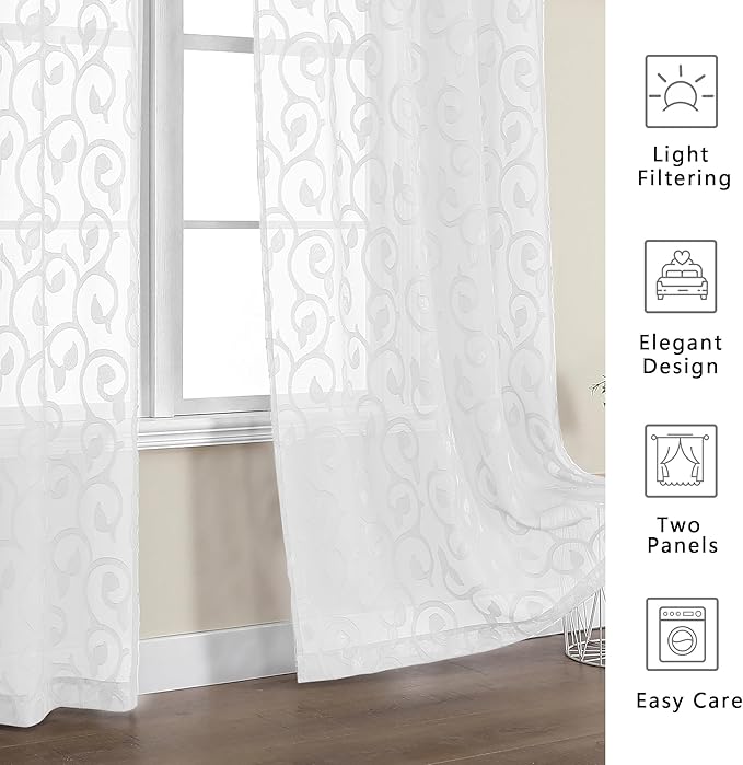 OWENIE Furman Extra Long Sheer White Curtains 96 inches Long - Image 3