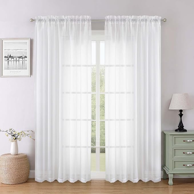 Lecloud White Sheer Curtains 78 Inches Long 2 Pcs, Elegant Window Treatments by Lecloud