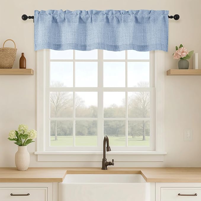 OVZME Valance for Windows, Light Filtering Faux Linen Textured Small Short by OVZME