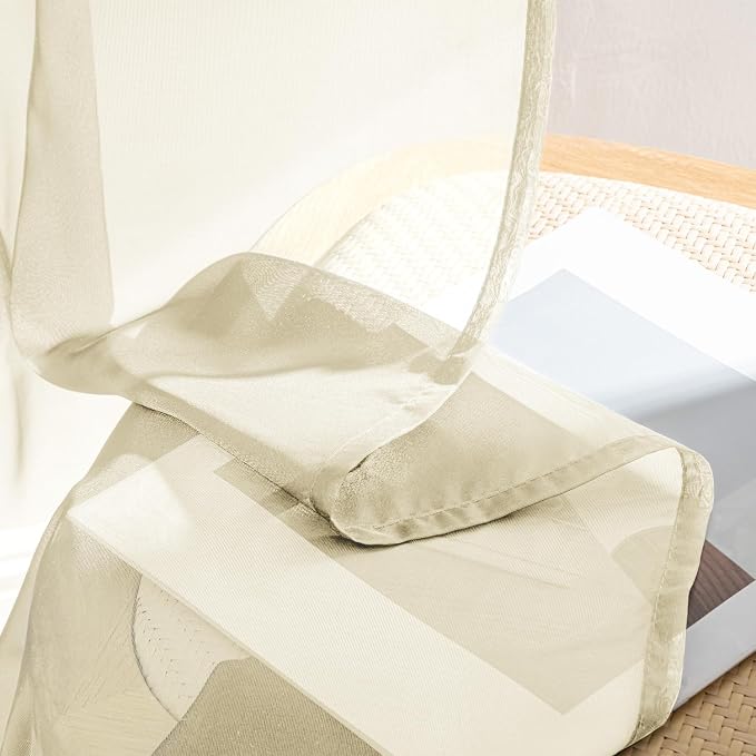 MIULEE Light Cream Sheer Curtains 90 Inches Long, 4 Panels Set, Light Filtering - Image 7