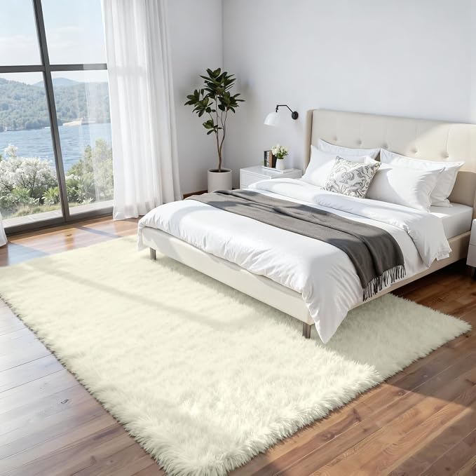 8x10 Area Rugs for Living Room Rug: Soft Fluffy Shag Cream White Rugs for - Image 2