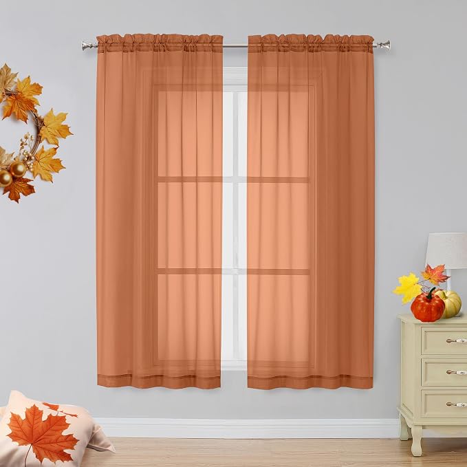 OVZME Orange Sheer Curtains 63 inch Length 2 Panels by OVZME