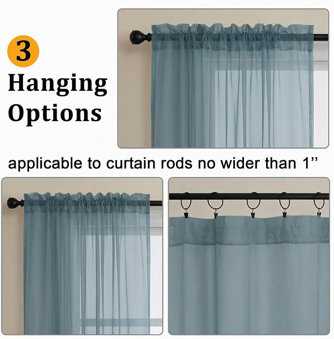 Gwine Short Kitchen Sheer Curtains 36 Inch Length - Image 2