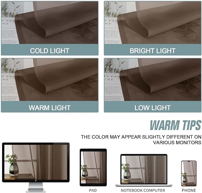 Chocolate Sheer Curtains 90 Inches Long 2 Panels, Light Filtering Solid Sheer - Image 6