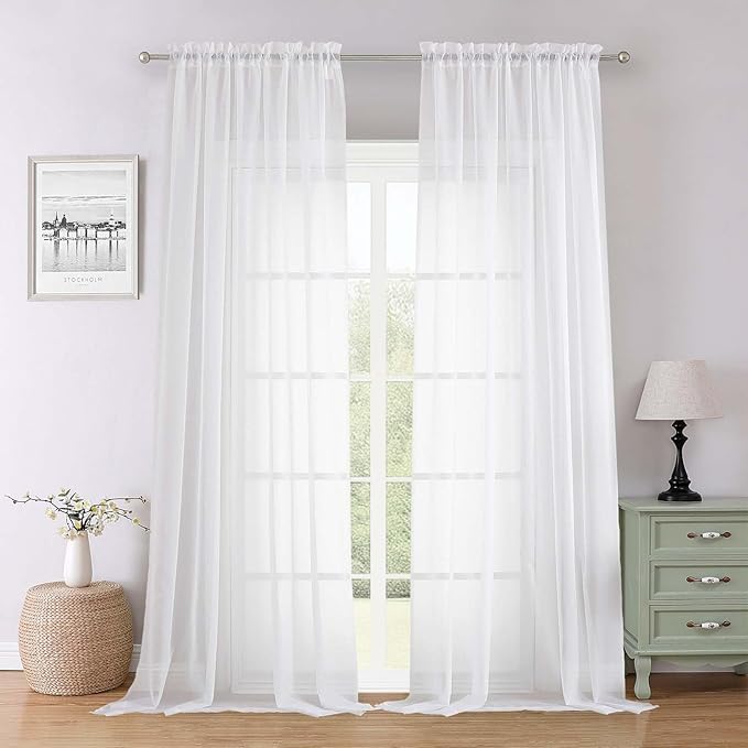 Lecloud Sheer White Curtains 96 Inches Long 2 Panels Set, Solid Airy Voile Dual by Lecloud
