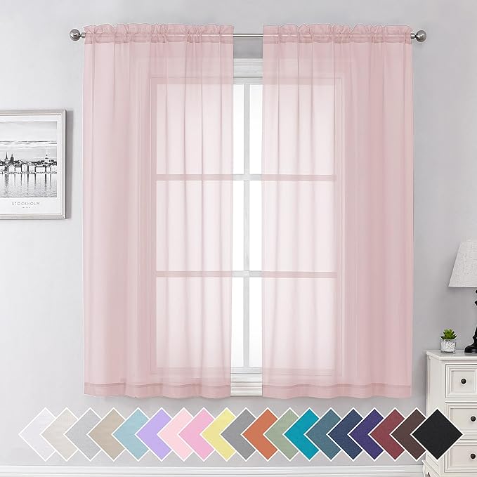 Aiyufeng Blush Pink Sheer Curtains 63 Inch Length 2 Panels Set, Light Filtering by Aiyufeng