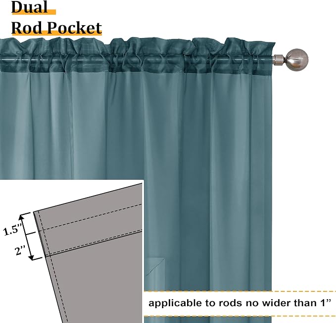 Aiyufeng Dusty Blue Sheer Curtains 45 inches Long, Short Kitchen Window - Image 4